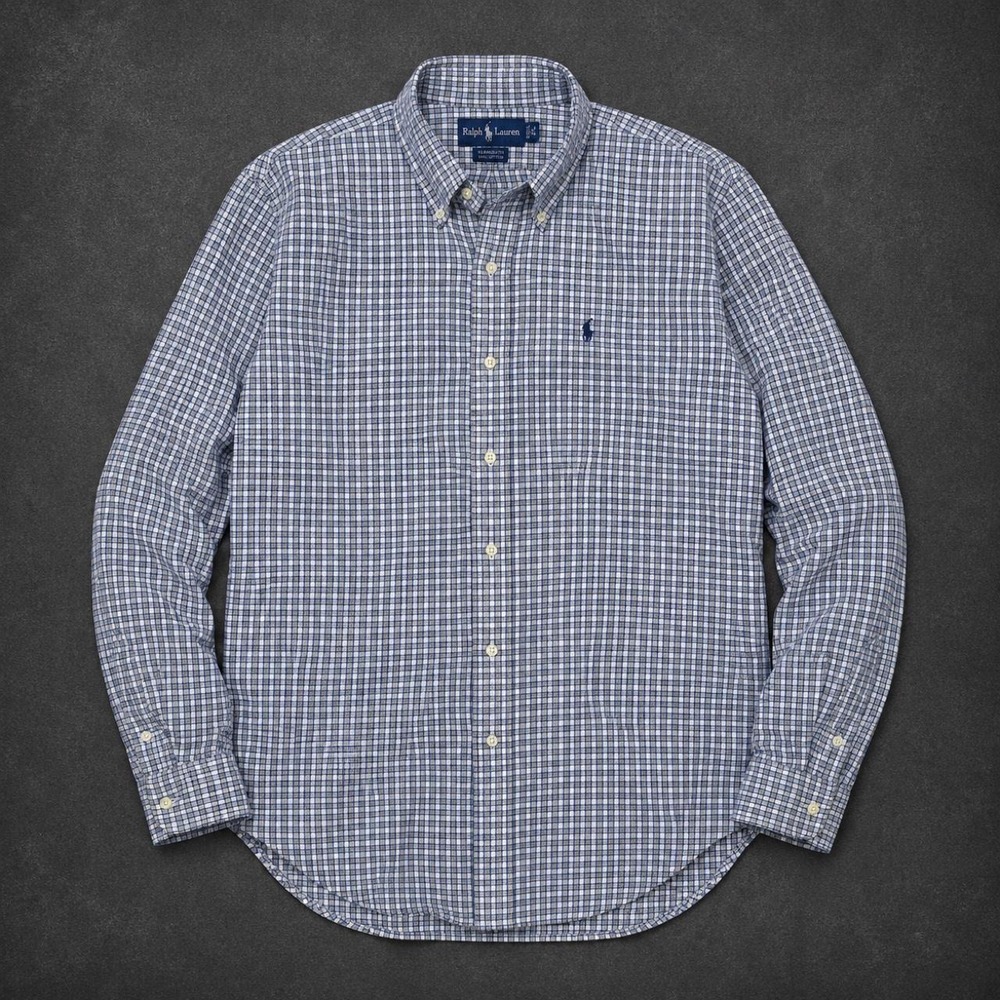 Ralph Lauren Yarmouth Blue Plaid Button Down Shirt Men's 18 34/35